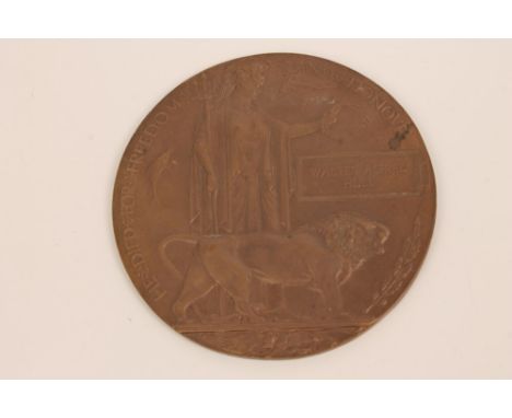 First World War memorial (death) plaque, named to Walter Alfred Hull.  N.B.  Hull of the Essex Regiment was killed in action 