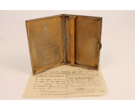 Silver cigarette case of rectangular form, with engine-turned decoration, canted sides and engraved initials - W.E.W. on outs