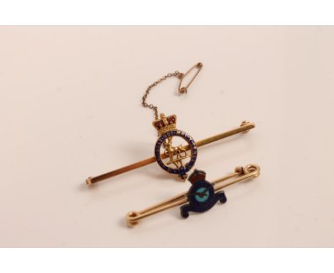 Yellow metal Royal Canadian Air Force sweetheart brooch, together with a gold (9ct) and enamel sweetheart bar brooch (2)