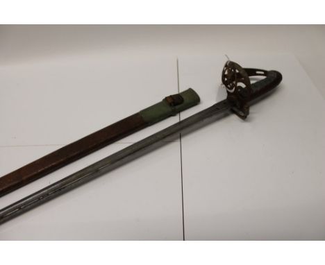 Victorian Rifle Volunteer Officers' sword with Gothic hilt and crowned bugle badge, etched blade with 'Rifle Volunteers', bug