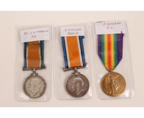Group of three First World War medals, comprising War medals, named to 786097 SJT. C. H. Stradling R.A., 19630 PTE. E. Costig