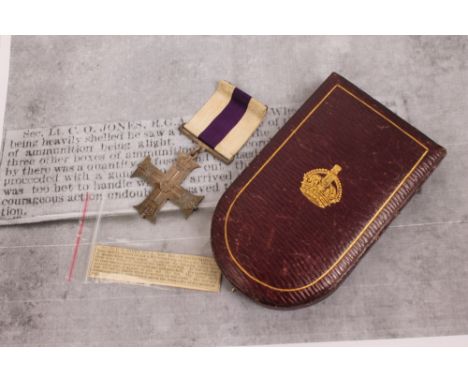 First World War Military Cross (unnamed as issued), in original tooled leather box of issue, with newspaper cutting detailing