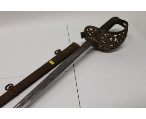 Scarce Victorian heavy Cavalry Officers' un-dress sword with plated 'honeysuckle' pierced hilt, Claymore-type double-edged an