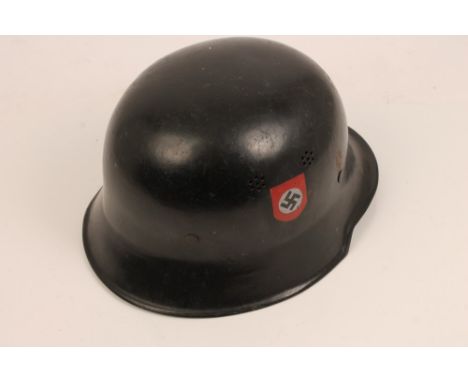 Nazi M35 Type Police helmet with two decals - one possibly a later addition with tan leather lining