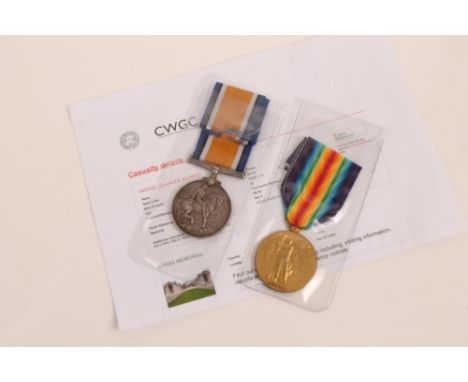 First World War pair, comprising War and Victory medals, named to 9348 PTE. C. A. Wood R. SUSS. R.  N.B.  Private Charles Alf