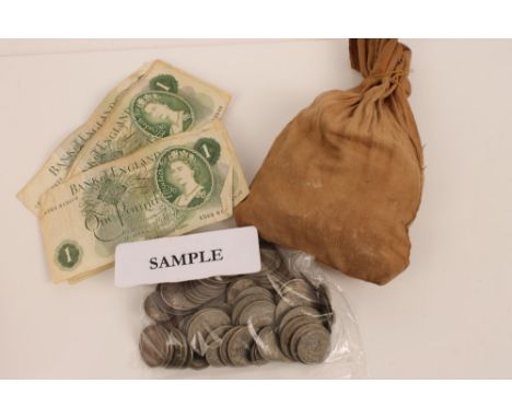Great Britain - pre-1947 silver coinage (qty), 'soiled' GB £1 banknotes - all with small 'G' on reverse (x 16) (printed on a 