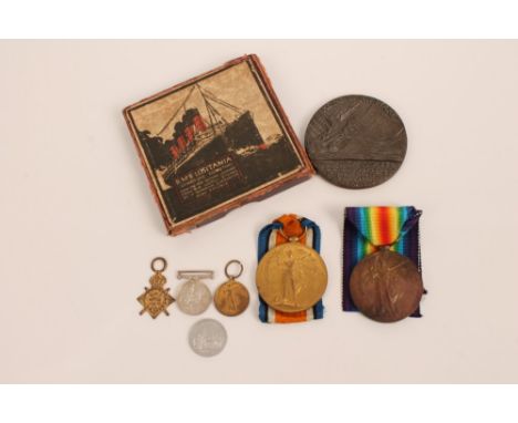 Two First World War Lusitania medallions, one with box of issue, together with two First World War Victory medals, named to 2