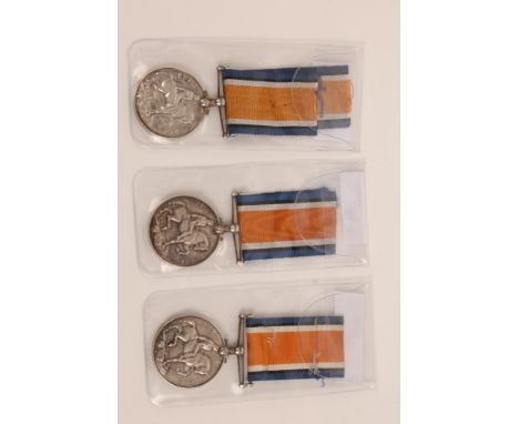 Group of three First World War, War medals, named to 281176 PTE. J. W. Major R. Fus., J. 67646 J. C. Eldridge. Ord. R.N., 278