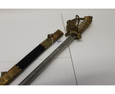 George VI Royal Navy Reserve Officers' sword, with lion's head pommel, wire-bound fish-skin grip, folding guard and bullion w