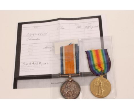 First World War pair, comprising War and Victory medals, named to GS - 27538 PTE. C. Chalwin R. Fus
