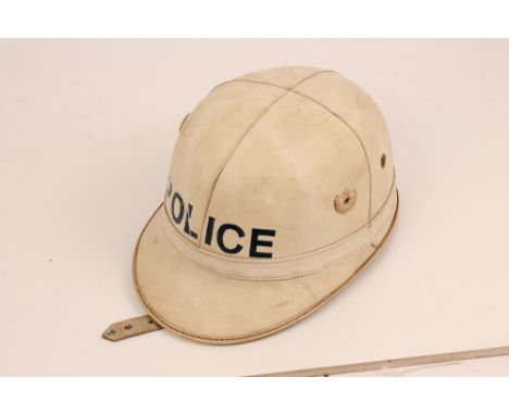1960s / 1970s South African Police helmet, cork body with white leather covered top and leather and canvas lining
