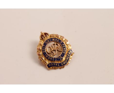 Gold (9ct) and enamel Royal Engineers sweetheart brooch, stamped 9ct on reverse