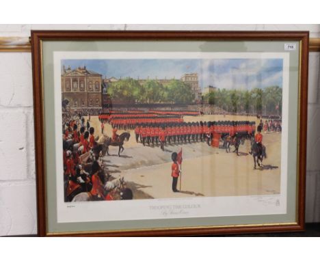 Terence Cuneo signed limited edition print - Trooping the Colour, dated 1977, no. 408 of 850, mounted in glazed frame