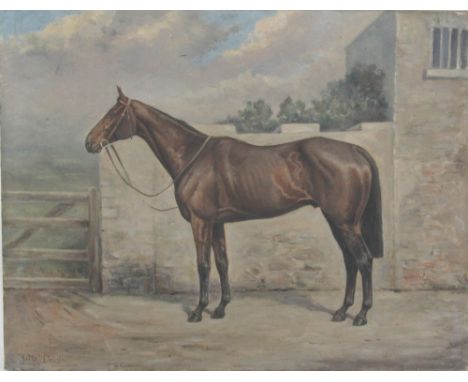 Wm. Dack [19]23"Portrait of a Horse standing by a gate in a Stable Yard," O.O.C., 43cms x 56cms (17" x 22") signed and dated,