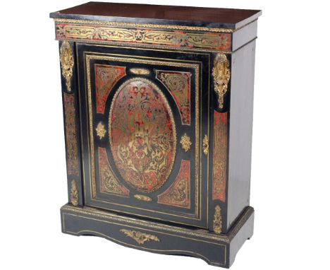 An attractive 19th Century red Boulle Side Cabinet, the rectangular plain top over a decorated ormolu frieze with brass inlay