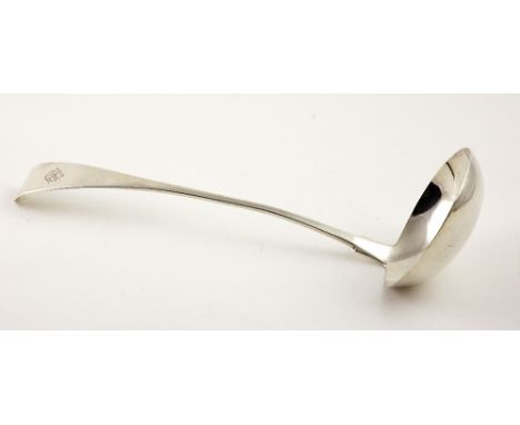 A good plain Irish Georgian period silver Soup Ladle, possibly by John Power, Dublin, c. 1806, approx. 4 1/2 ozs, 12" long. V