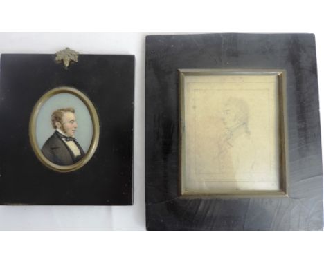 19th Century Irish School, E.O'B.Miniature: "Maurice Collis, father of Helen Collis," on ivory, c. 6.5cms (2 1/2") high, blac