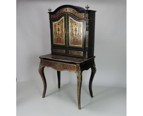 A very good quality late Victorian period red Boulle Bonheur-du-Jour, the domed top with two shaped panel doors, over two dra