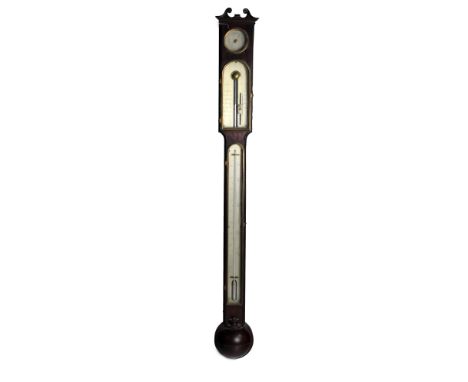 An unusual mahogany Stick Barometer / Thermometer, by Dollard, London 110cms (43") high. (1)Provenance :  The Aske, Shankill,