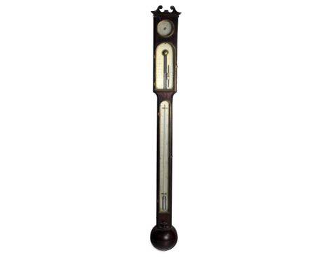 An unusual mahogany Stick Barometer / Thermometer, by Dollard, London 110cms (43") high. (1)Provenance :  The Aske, Shankill,