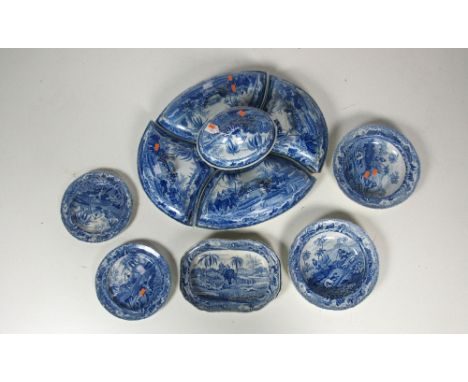 A rare collection of early 19th Century Spode, a part Dinner Service of blue and white porcelain, all Oriental with Sporting 