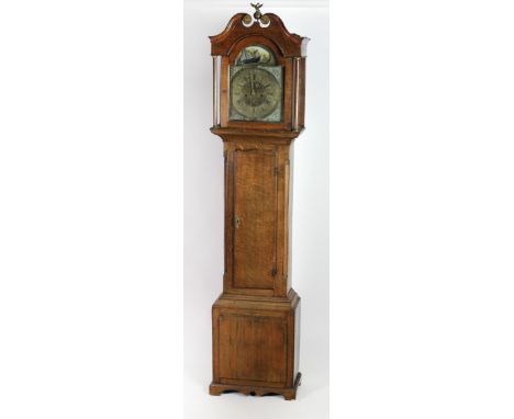 A good quality late 18th Century oak cased Grandfathers Clock, the brass mounted swan neck pediment over a domed brass dial, 