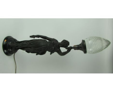 A tall Spelter figural Lamp, with cutglass lamp shade. (1)Provenance : Colonel Harding's Collection, Tulach Nore, Pike of Rus