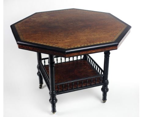 An attractive late Victorian walnut and ebonised octagonal Centre Table, with parquetry type border, in Greek key design, ove