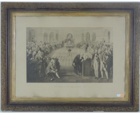Photogravure Print: "The Meeting of the Irish Parliament, 1798" in gilt shamrock decorated frame. (1)