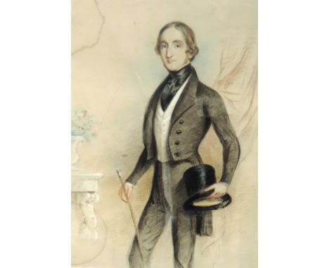 R.R. Scanlon (1826 - 1864)Coloured Chalks: "Portrait of William Henry Barry, J.P. of Ballinw..? Rockmills, Co. Cork, age 24,"