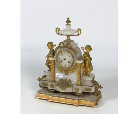 An alabaster ormolu mounted Mantel Clock, dial signed J. Hackett. (1)Provenance : Colonel Harding's Collection, Tulach Nore, 