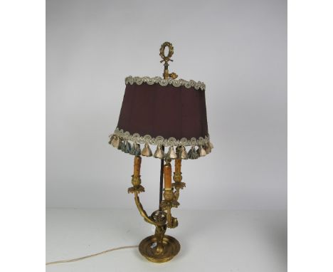 An attractive three branch ormolu Table Lamp & Shade, on circular base. (1)