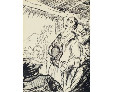 Jack Butler Yeats, R.H.A. (1871 - 1957)"The Streams of Bunclody," Indian ink, signed upper right (on beam) approx. 20cms x 15