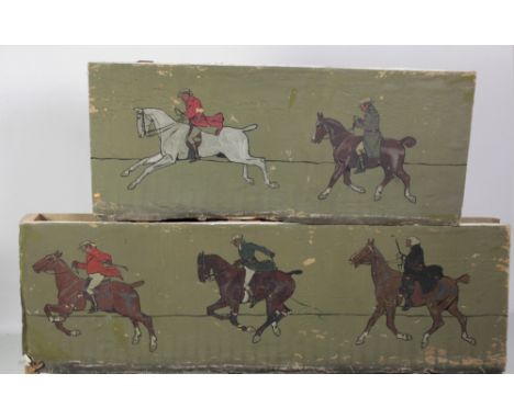 After Cecil AldinTwo large panels, "Hunting Scenes," one 186cms (73"), the other 138cms (54 1/2") long, 57cms (22 1/2") deep,