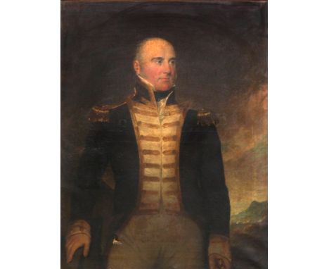 Attributed to George Clint"Vice Admiral, William Lukin Windham," three-quarter length portrait, standing with sword in hand a