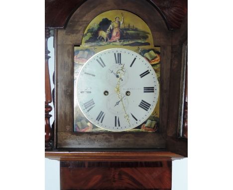 An attractive early Victorian Grandfather Clock, in figured and crossbanded mahogany case, the swan neck pediment over an arc