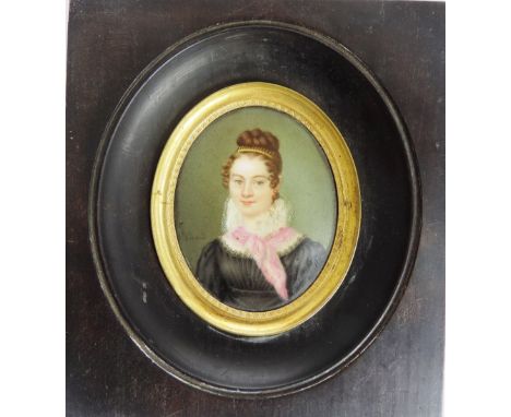 Gerard, 19th Century Continental SchoolMiniature: Attractive oval miniature on porcelain "Head and Shoulders of Young Girl, w