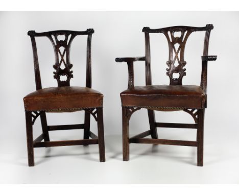 A fine quality set of 8 (6 + 2 Carvers) Irish mahogany Dining Chairs, carved in the Chippendale style by Robert Strahan, Dubl