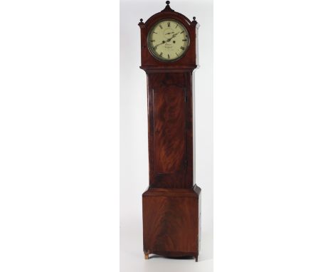 An early Irish Victorian Grandfather Clock, in figured mahogany case, and with circular enamel dial signed Hanlon, Dublin. (1