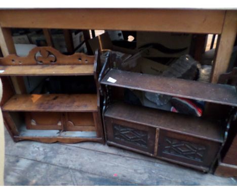 2 oak wall shelf units