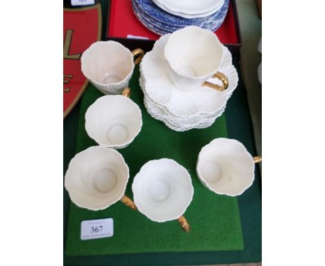Delicate early set of Coalport white ground coffee cups and saucers (1 saucer repaired)