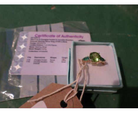 Signet peridot and emerald ring (size Q/R) with certificate