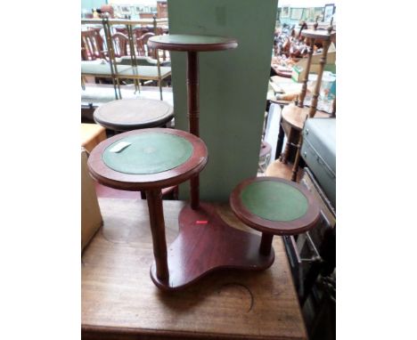 3 circular dish display stand, an oval card table with under shelf and an oak plant pedestal (3)