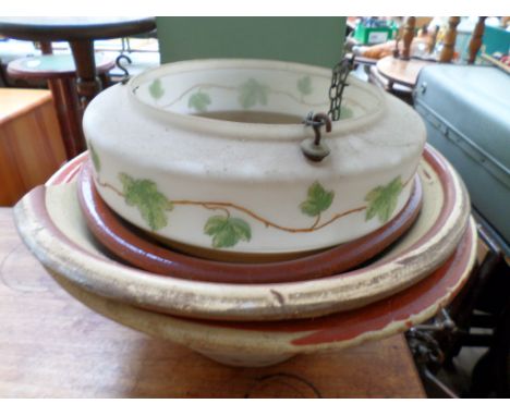 3 terracotta pippins (1 damaged),ceiling light shade