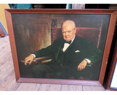 Framed copy portrait painting of Winston Churchill