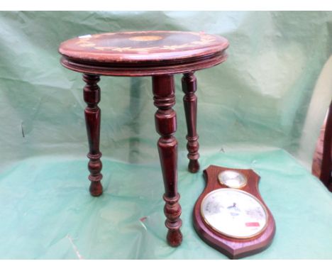 Garland painted circular topped stool and a Weathermaster thermometer and barometer dial 