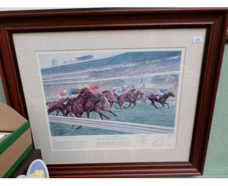 Large coloured racing print of Buckingham's Racecourses of Britain showing the finish at Ascot