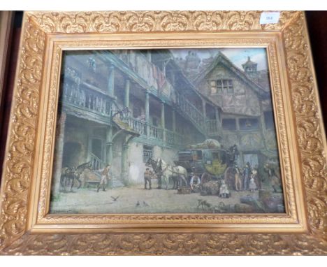 Giclee glazed print believed of The Shamble's at York signed F.M. Bennett in ornate gilt frame