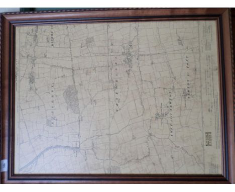Framed copy early 20th century (6" to 1 mile) reduced print of local villages incl. Toft Next Newton. West Rasen, Kingerby et