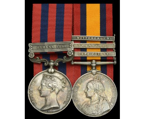 Pair: Private J. Caesar, Manchester Regiment  India General Service 1854-95, 1 clasp, Samana 1891 (2135 Pte. J. Ceasar [sic].